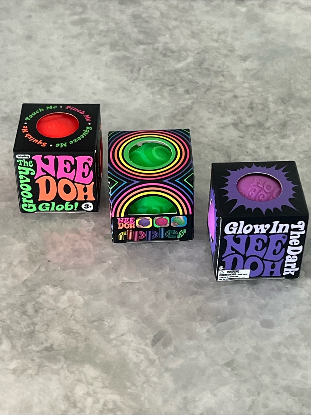 NeeDoh Mini’s Set of 3! Mini Groovy Glob, Ripples, & Glow in the Dark